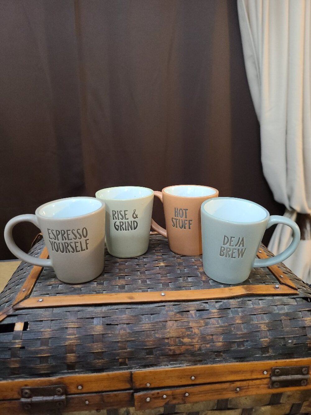Set Of Four Home Essentials Stoneware Espresso Mugs Multicolor Earthen Tones